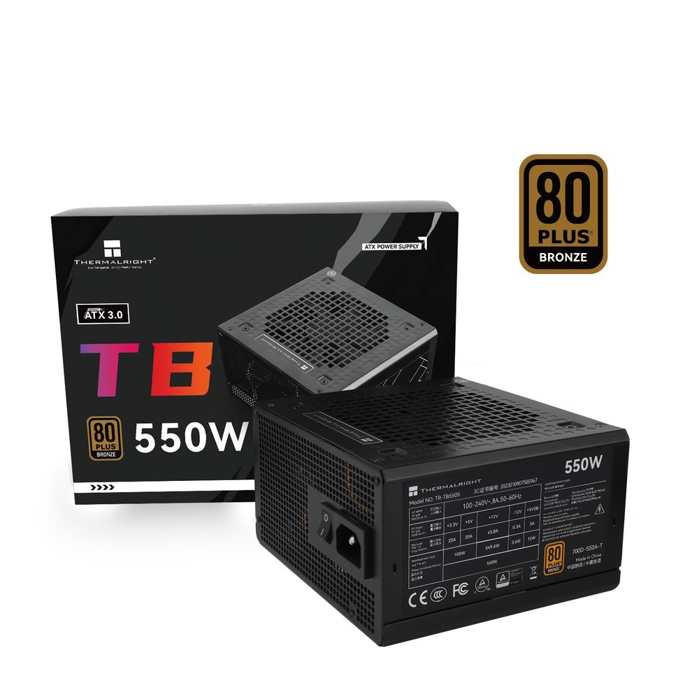 Блок питания 550W/ Power Supply Thermalright, 550W 80+ Bronze (ATX, 3.0, Non-modular, 1x24(20+4)pin 550mm, 1xCPU*2 8(4+4)pin 600+150mm, 1xPCIe 8(6+2)pin 450mm, 1xSATA*3+MOLEX4pin*1 400+150+150+150mm, 1xSATA*2+MOLEX4pin*2 400+150+150+150mm, Active, 120x120