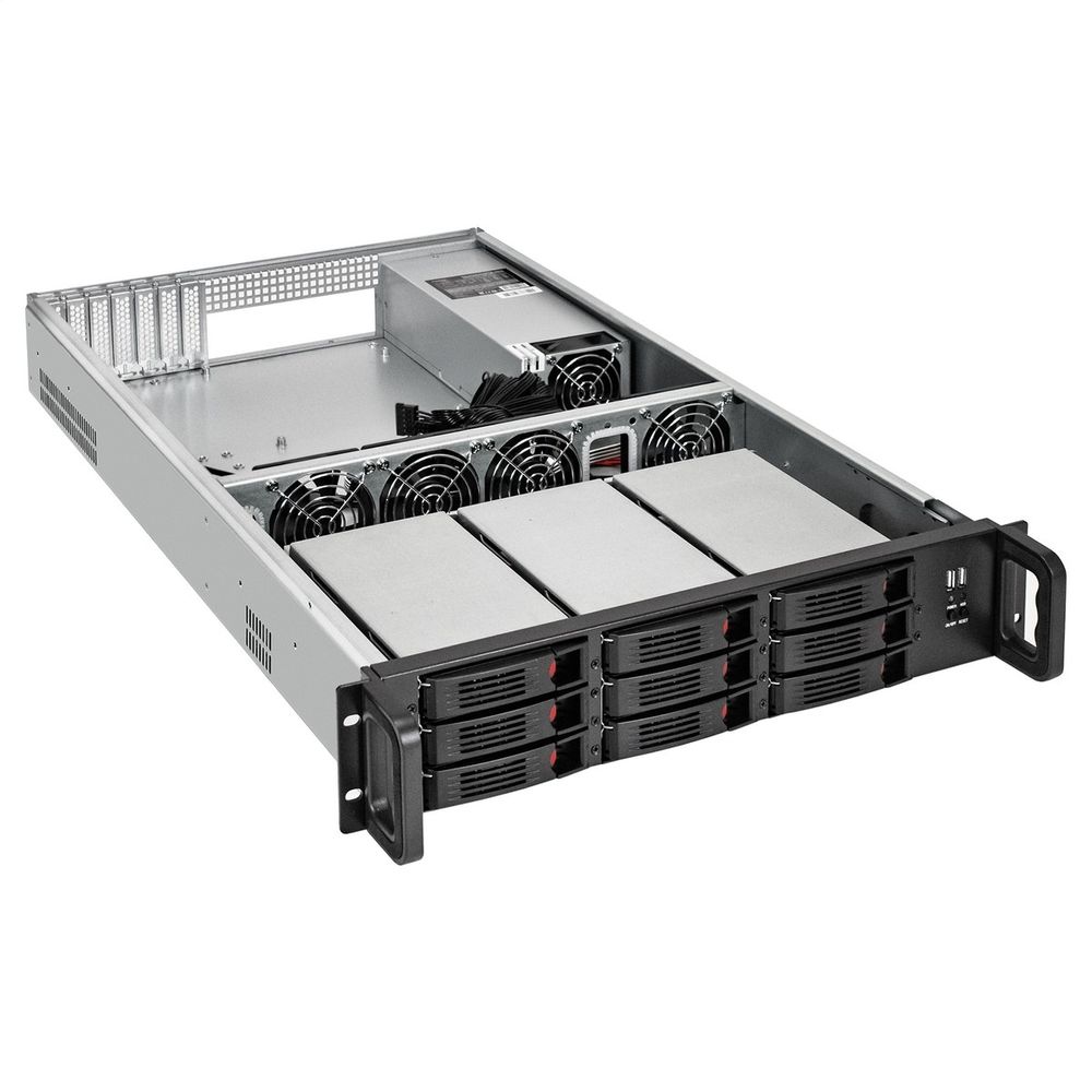 Exegate EX285225RUS Серверный корпус ExeGate Pro 2U650-HS09 <RM 19", высота 2U, глубина 650, БП 2U-800ADS, 9xHotSwap, 2*USB>