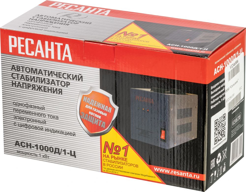 Стабилизатор напряжения Ресанта АСН-1000Д/1-Ц 1кВА однофазный серый (63/6/38)