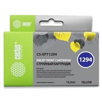 Картридж струйный Cactus CS-EPT1294 T1294 желтый (10мл) для Epson B42/BX305/BX305F/BX320/BX525/BX625/SX420/SX425/SX525/SX623 с чипом