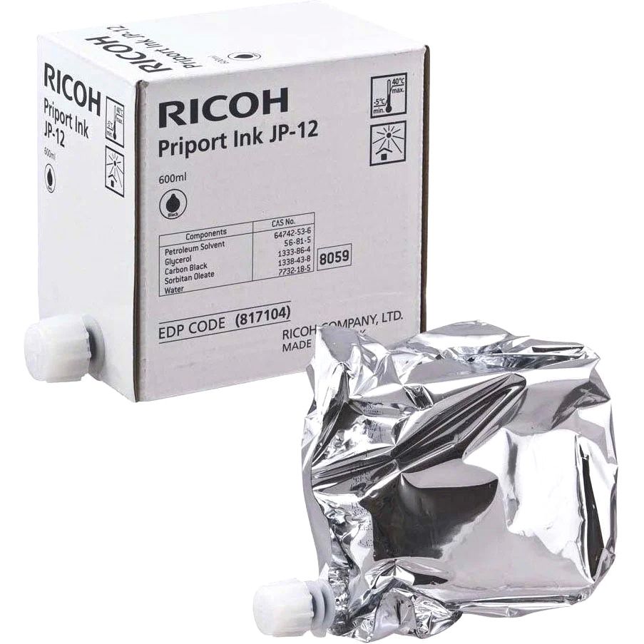 Ricoh 817104 Чернила тип JP12 черные (упаковка 5шт) для Ricoh Priport JP3000/1210/1250/1215/1255/DX3240/3440/3243/3443/3324/3344 (5х600мл)