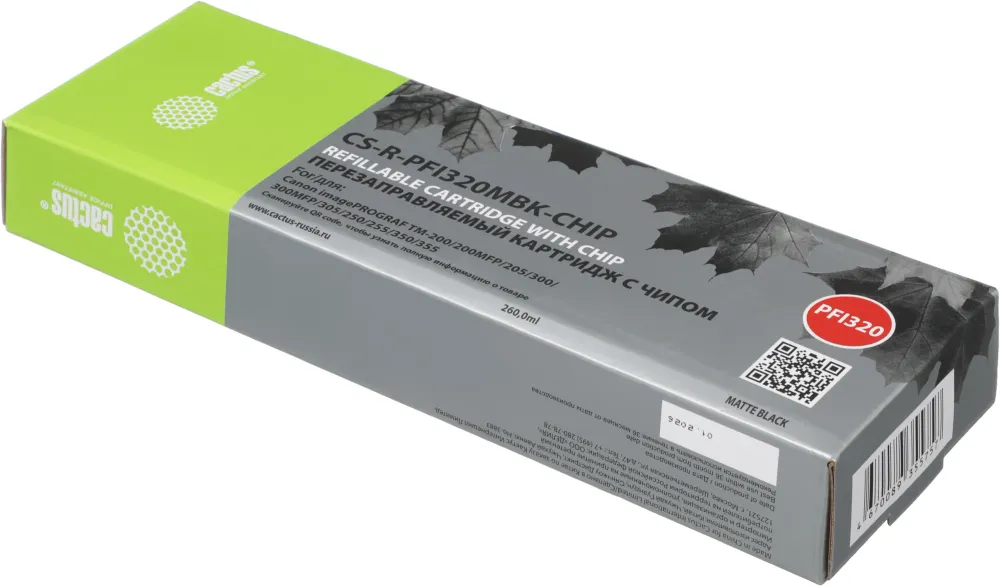 Картридж перезаправляемый струйный Cactus CS-R-PFI320MBK-CHIP PFI-320 черный матовый (260мл) для Canon imagePROGRAF TM-200/200MFP/205/300/300MFP/305/250/255/350/355 с чипом