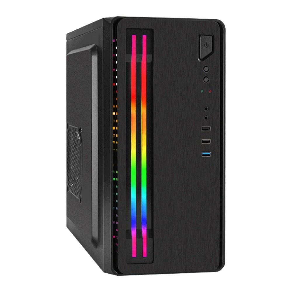 Exegate EX296165RUS Корпус Minitower ExeGate mEVO-7805 (mATX, без БП, 2*USB+1*USB3.0, аудио, черный, с 2*RGB подсветкой)