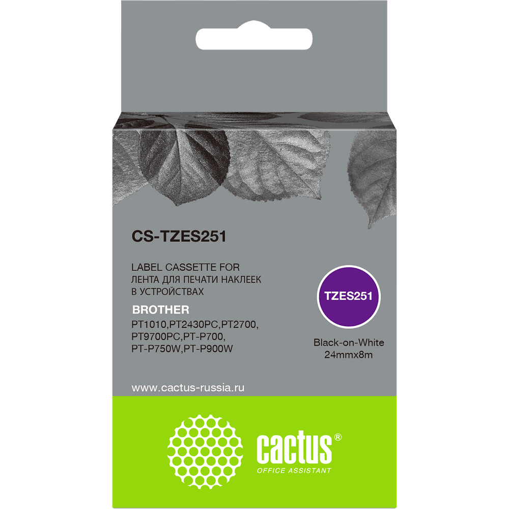 Картридж ленточный Cactus CS-TZES251 TZe-S251 черный на белом 24x8 для Brother 1010/1280/1280VP/2700VP