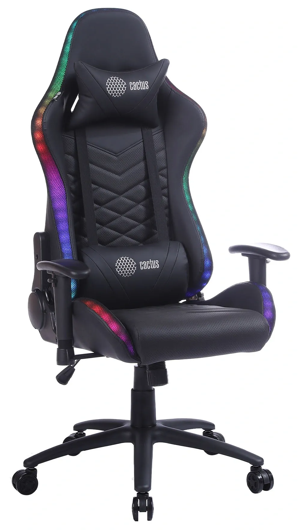 Кресло игровое Cactus CS-CHR-0099BL с RGB подсветкой черный эко.кожа с подголов. крестов. сталь