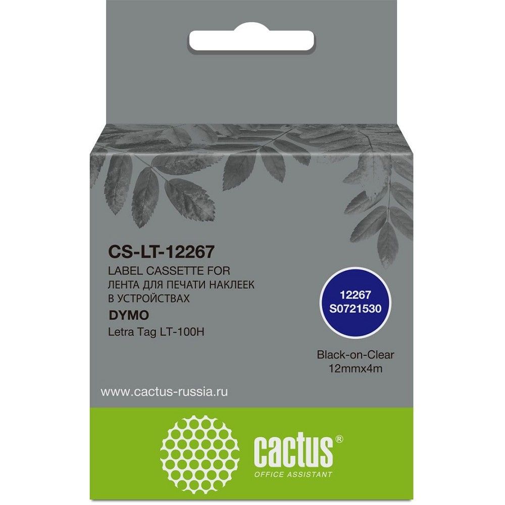 Картридж ленточный Cactus CS-LT-12267 12267 черный на прозрачном 12x4 для Dymo Letra Tag LT-100H без чипа