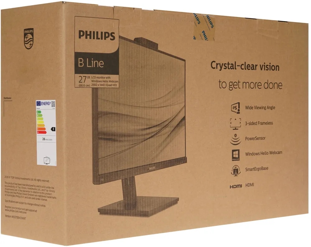 Монитор 27" PHILIPS 275B1H IPS, 2560x1440, 75Hz, 4ms, 350сd/m, 1000:1 | HDMI(1.4), DVI, DP(1.2), 4xUSB 3.2 | HAS, Pivot, Swivel, InPSU, Speakers, Cam, Vesa 100, Black