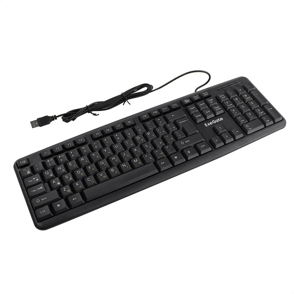 Exegate EX279938RUS Клавиатура Exegate LY-331L2, <USB, шнур 2,2м, черная,  104кл, Enter большой>, Color box