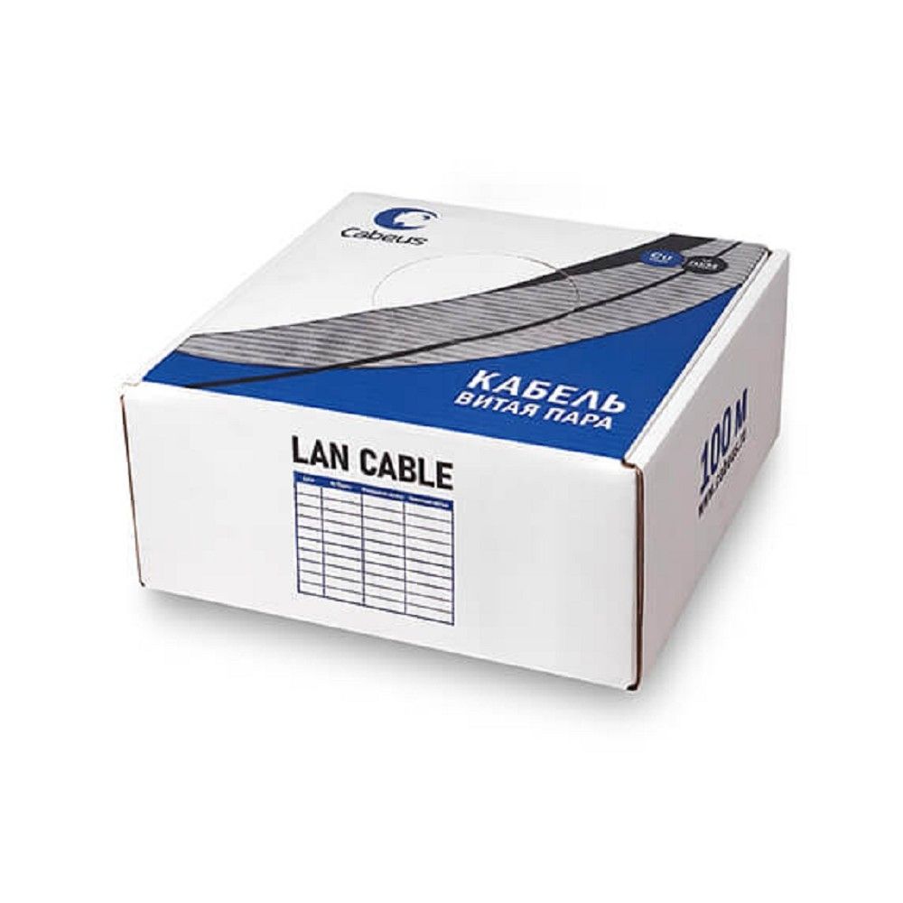 кабель Cabeus FTP-4P-Cat.5e-SOLID-OUT-PE-UV-100 Кабель витая пара экранированная FTP (F/UTP), категория 5e, 4 пары (24 AWG), одножильный, экран - фольга, для внешней прокладки, PE-UV (100 м)