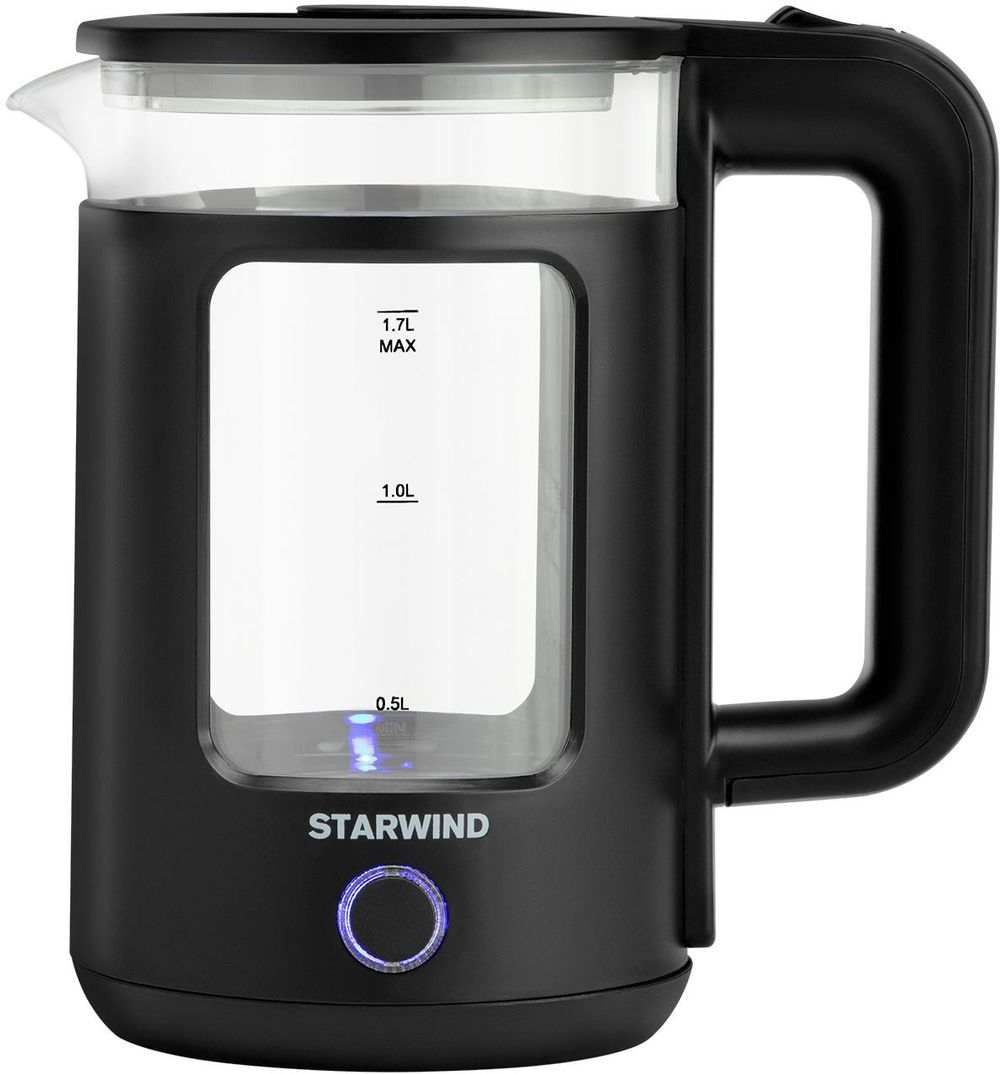 Чайник электрический Starwind SKG1053 1.7л. 1800Вт черный корпус: стекло