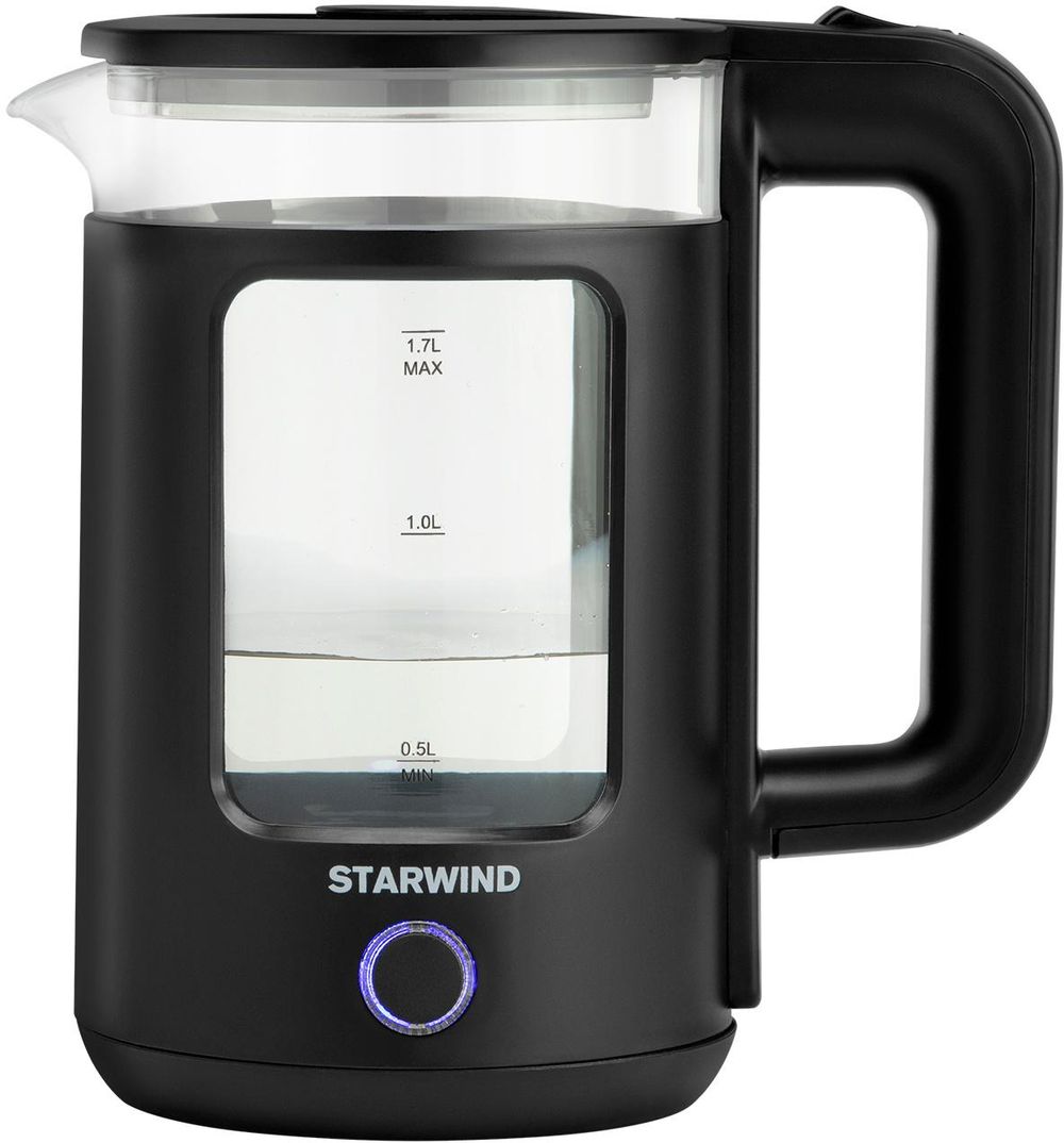 Чайник электрический Starwind SKG1053 1.7л. 1800Вт черный корпус: стекло