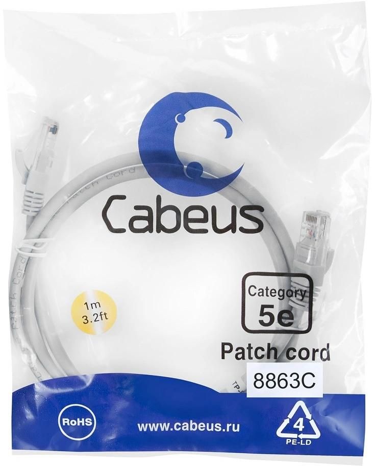 Патч-корд Cabeus PC-UTP-RJ45-CAT.5E-1M-LSZH U/UTP RJ-45 вил.-вилка RJ-45 кат.5E 1м серый LSZH