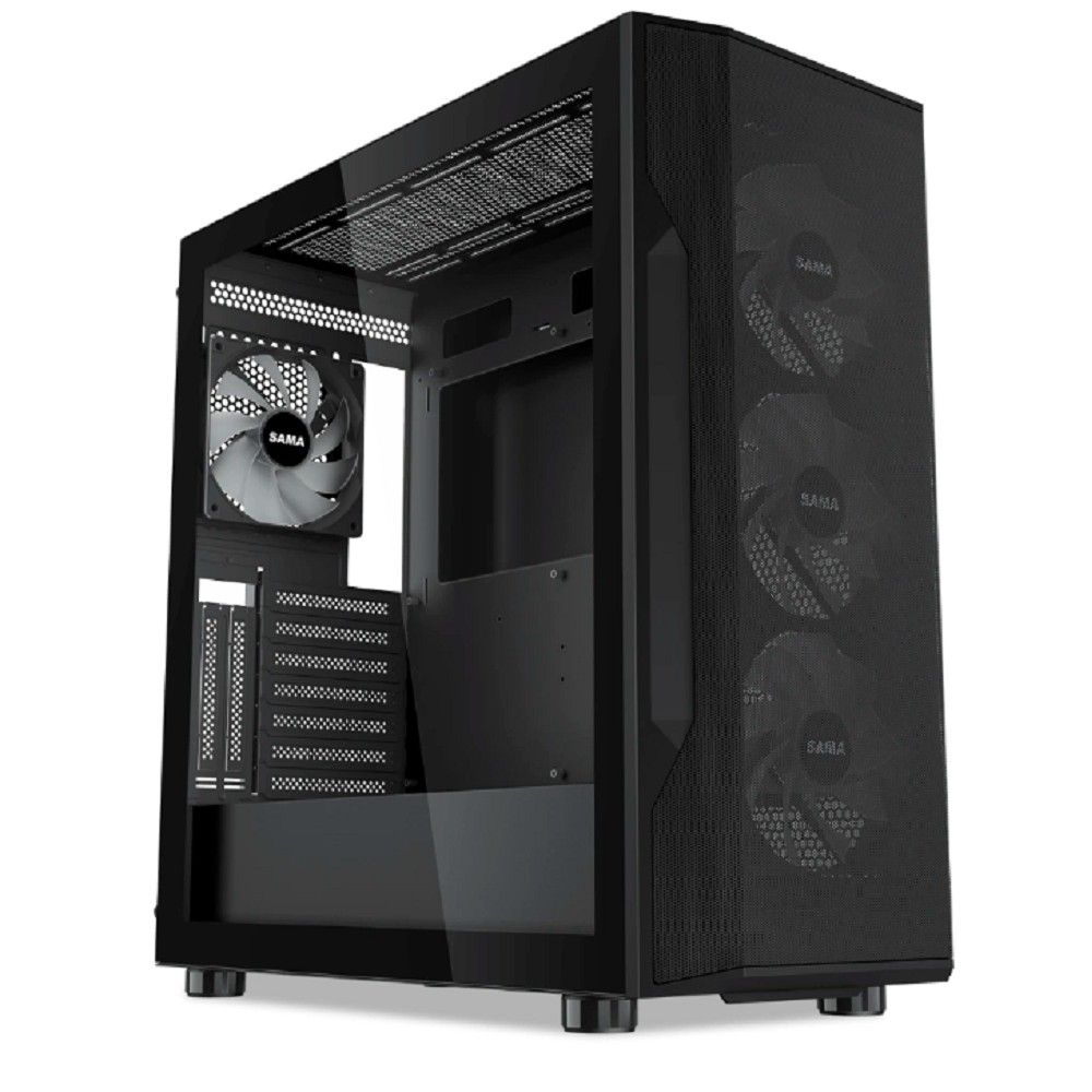 Case SAMA S40 Black, Midi-Tower, TG, 4x120mm ARGB, 2xUSB 3.0 + 1xUSB 3.1 Type-C, ATX, mATX, mITX Black