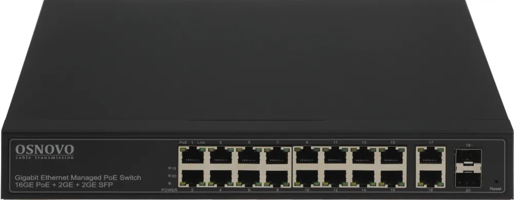 Коммутатор Osnovo SW-8182/L(300W) (L2+) 20x1Гбит/с 2SFP 16PoE 300W управляемый
