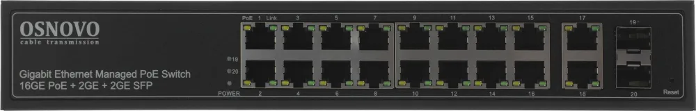 Коммутатор Osnovo SW-8182/L(300W) (L2+) 20x1Гбит/с 2SFP 16PoE 300W управляемый
