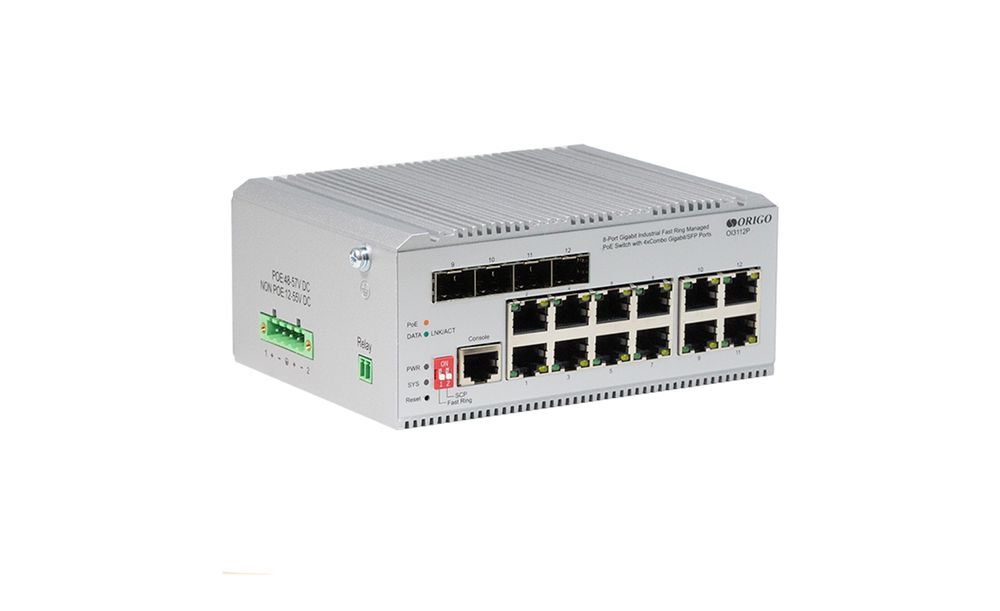 Коммутатор ORIGO OI3112P/185W/A1A 12-портовый гигабитный промышленный управляемый
L2-коммутатор с 8 портами PoE+ и 4 комбо-портами