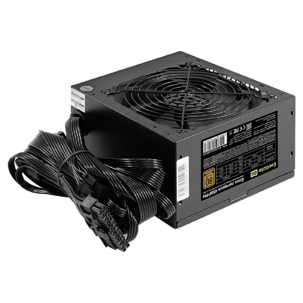 Exegate EX298359RUS Блок питания 450W ExeGate 80 PLUS® Bronze 450PPH (ATX, APFC, КПД 88% (80 PLUS Bronze), 12cm fan, 24pin, (4+4)pin, 2xPCI-E, 3xSATA, 3xIDE, black, Color Box)