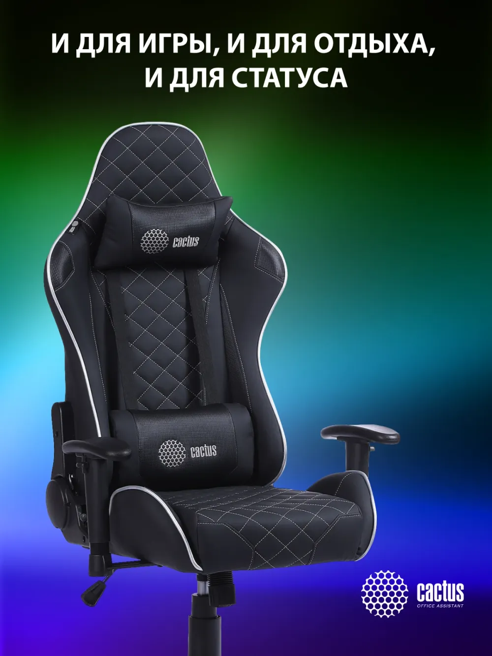 Кресло игровое Cactus CS-CHR-030BLS черный/серебристый эко.кожа с подголов. крестов. сталь