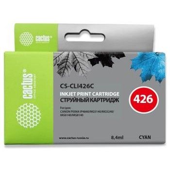 Картридж струйный Cactus CS-CLI426C CLI-426C голубой (9мл) для Canon Pixma MG5140/5240/6140/8140/MX884 с чипом
