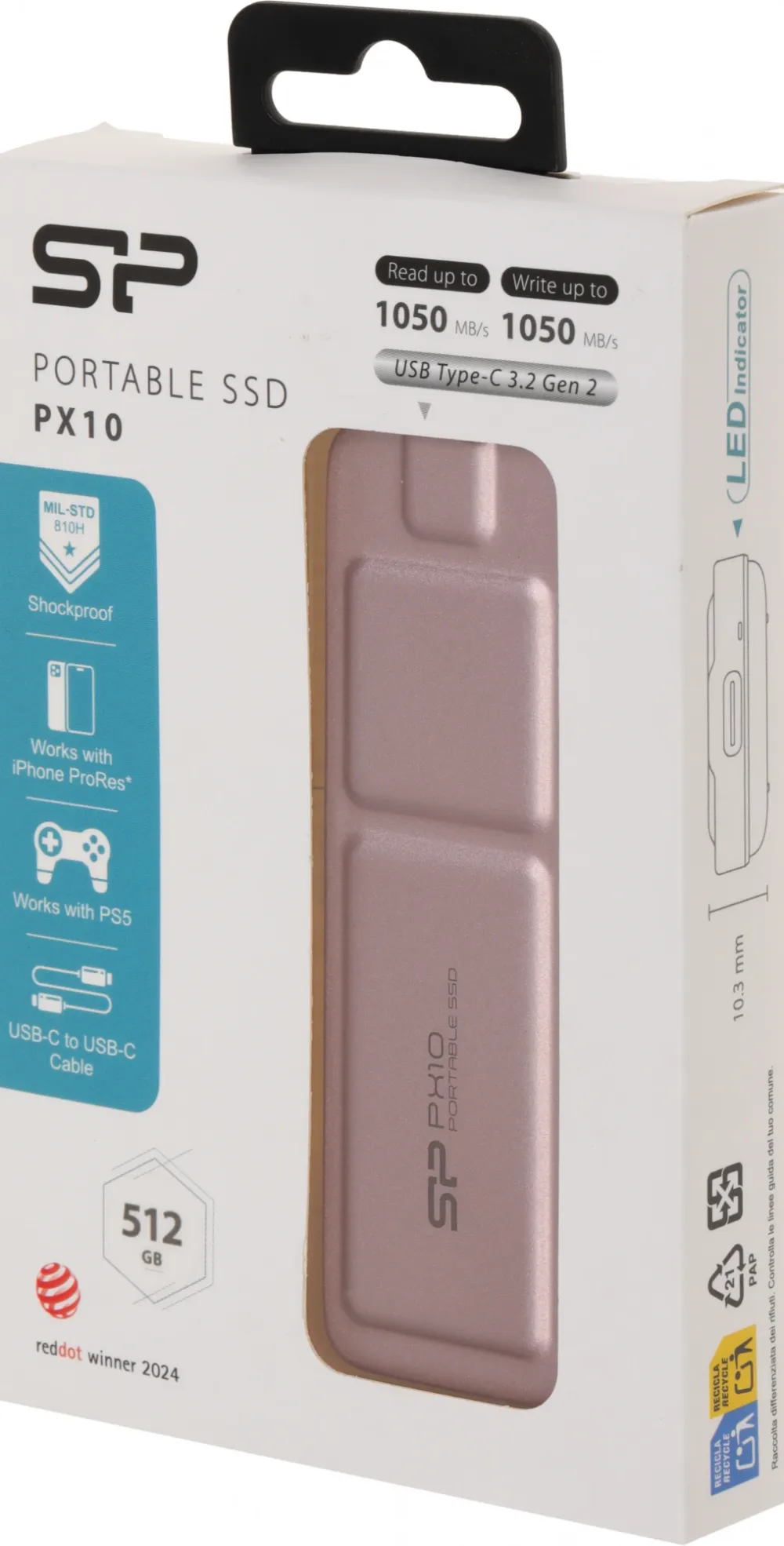 Накопитель SSD Silicon Power USB-C 512GB SP512GBPSDPX10CP PX10 розовый