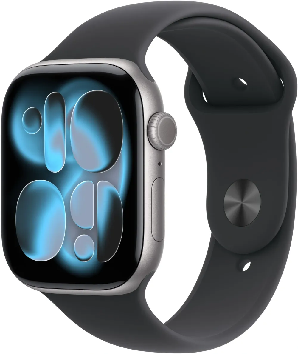 Apple Watch Series 11 46mm Space Grey Aluminium Case with Black Sport Band - S/M (MEV04X/A)