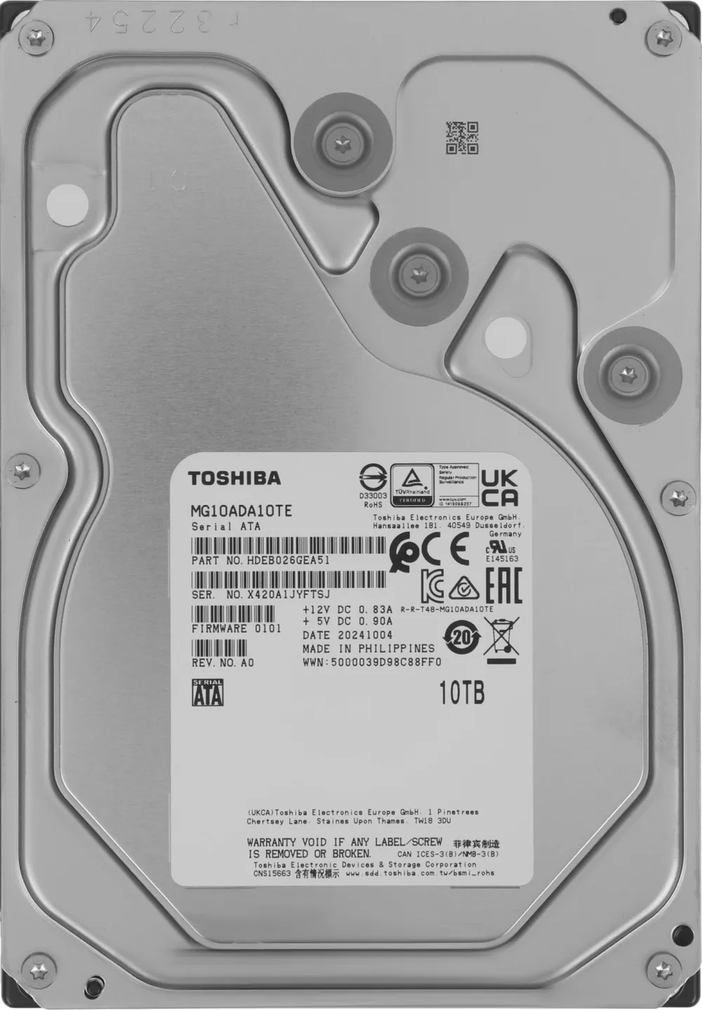 Жесткий диск серверный Toshiba 3.5" 10TB MG Series SATA 6Gb/s, 7200rpm, 512MB, 4Kn/512e, CMR, Bulk
