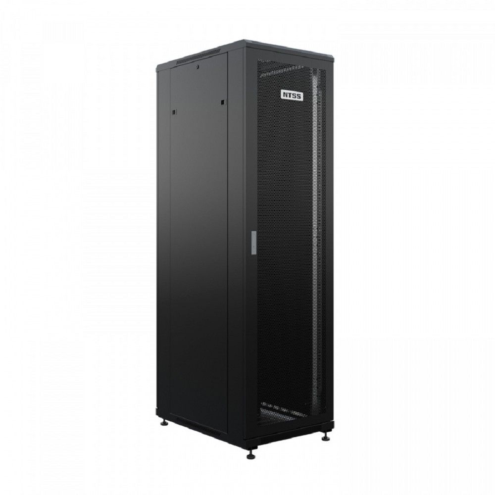 NTSS Шкаф напольный универсальный серверный NTSS R 32U 600х800мм, 4 профиля 19, двери перфорированная и сплошная металл, боковые стенки съемные, регулируемые опоры, разобранный, черный RAL 9005 NTSS-R