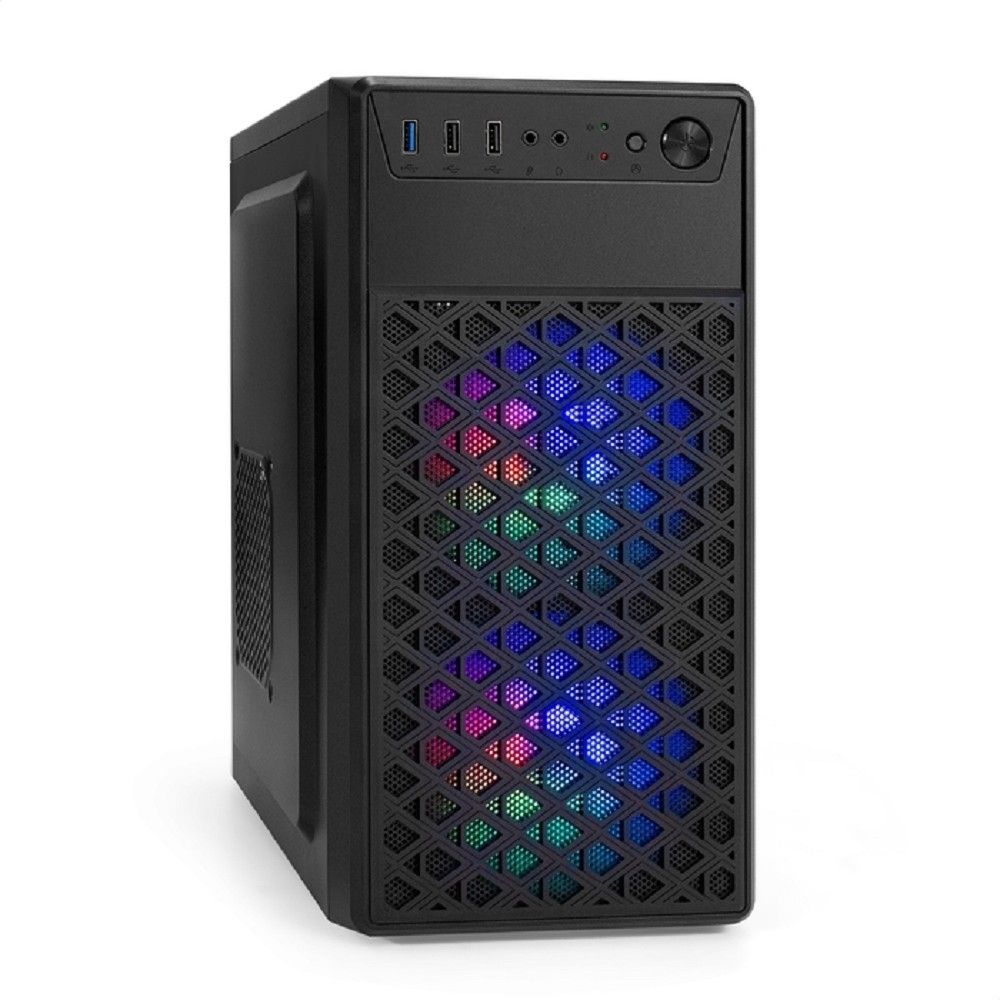 Exegate EX296982RUS Корпус Minitower ExeGate mEVO-7803-XP500 (mATX, БП XP500 с вент. 12см, 2*USB+1*USB3.0, HD аудио, черный, 2 вент. 12см с RGB подсветкой)
