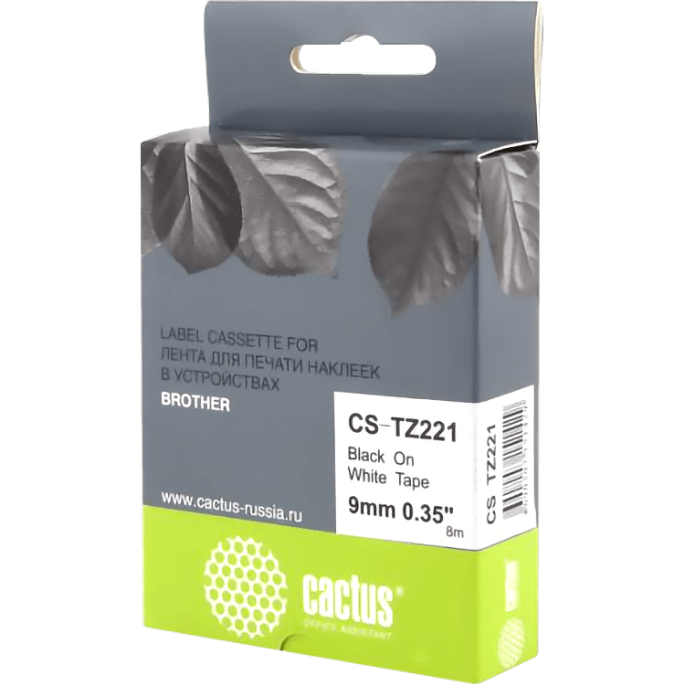 Картридж ленточный Cactus CS-TZ221 TZe-221 черный на белом 9x8 для Brother 1010/1280/1280VP/2700VP