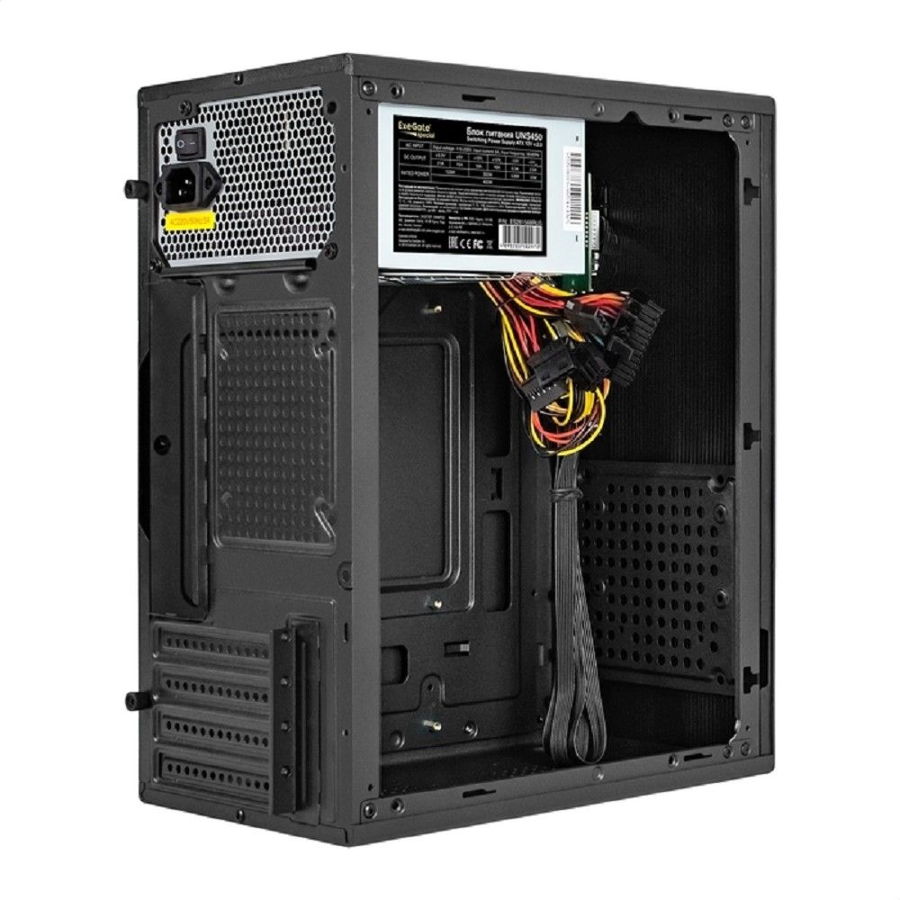 Exegate EX299234RUS Корпус Minitower ExeGate BAA-308M-UNS450 (mATX, БП UNS450 с вент. 12см, 2*USB, HD Audio, черный)