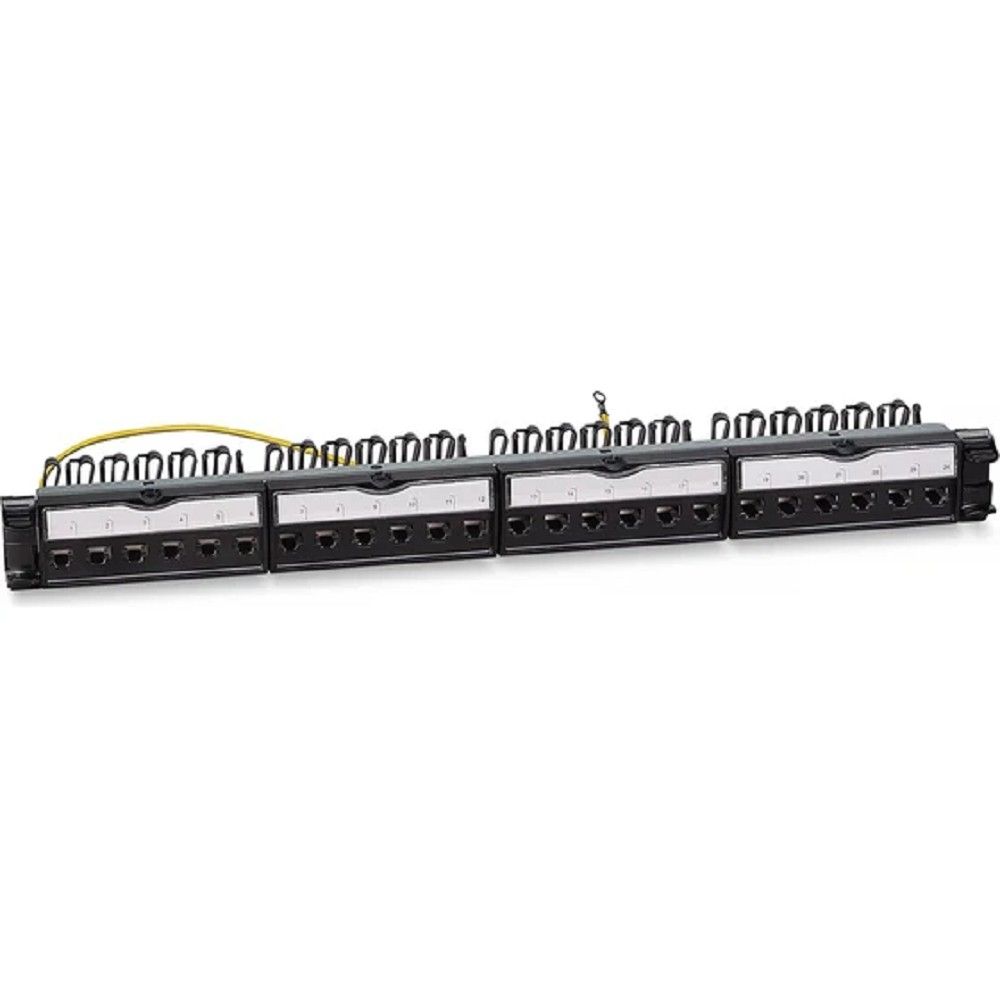 Cabeus PL-24-KJ-RJ45-Cat.6-SH-180T Патч-панель 19" (1U), 24 порта RJ-45, категория 6, полностью экранированная, с задним кабельным организатором, безинструментный монтаж (арт.033562)