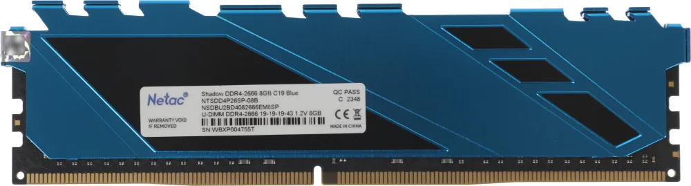 Оперативная память Netac Shadow 8GB DDR4-2666 (PC4-21300) C19 19-19-19-43 1.2V Memory module (DIMM) Blue