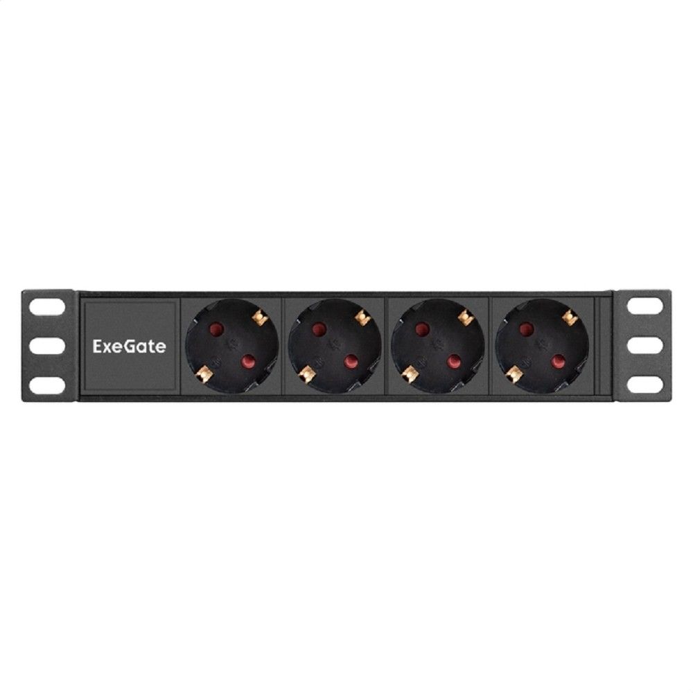 Exegate EX298596RUS Блок розеток 10" с разъемом C14 ExeGate ServerPro PDU-10H401 Al-4S-C14 (10", 1U, Алюминий, 4 Schuko, C14, (ШхВхГ): 274х45х45 мм, черный, RTL)