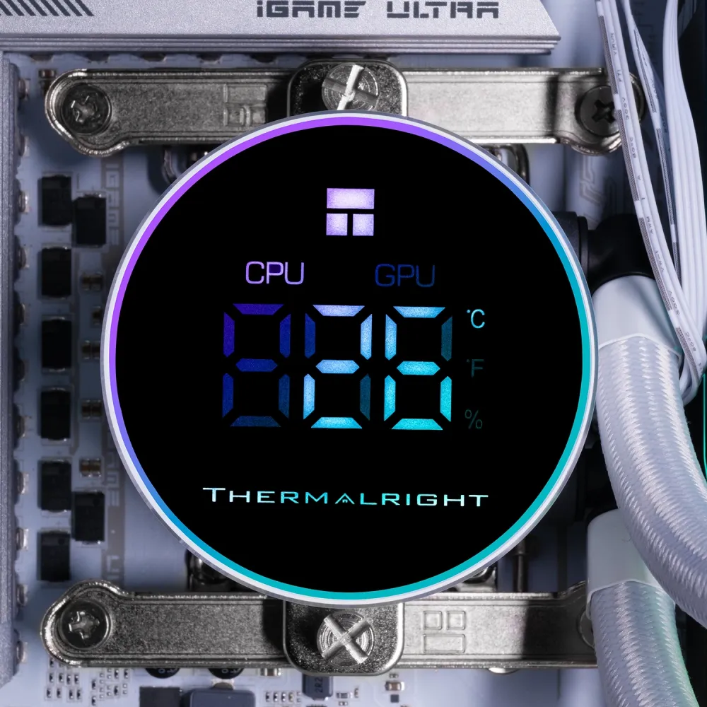 Система водяного охлаждения Thermalright Frozen Magic 360 Digital V2 ARGB Soc-AM5/AM4/1200/1700/1851 белый 4-pin 28.2dB Al LCD Ret (F-MAGIC-360-DIGITAL-WH-ARGB-V2)