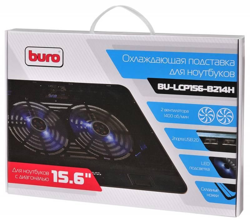 Подставка для ноутбука Buro BU-LCP156-B214H 15.6" 355x255x30мм 2xUSB 2x 140ммFAN 900г металлическая сетка/пластик черный