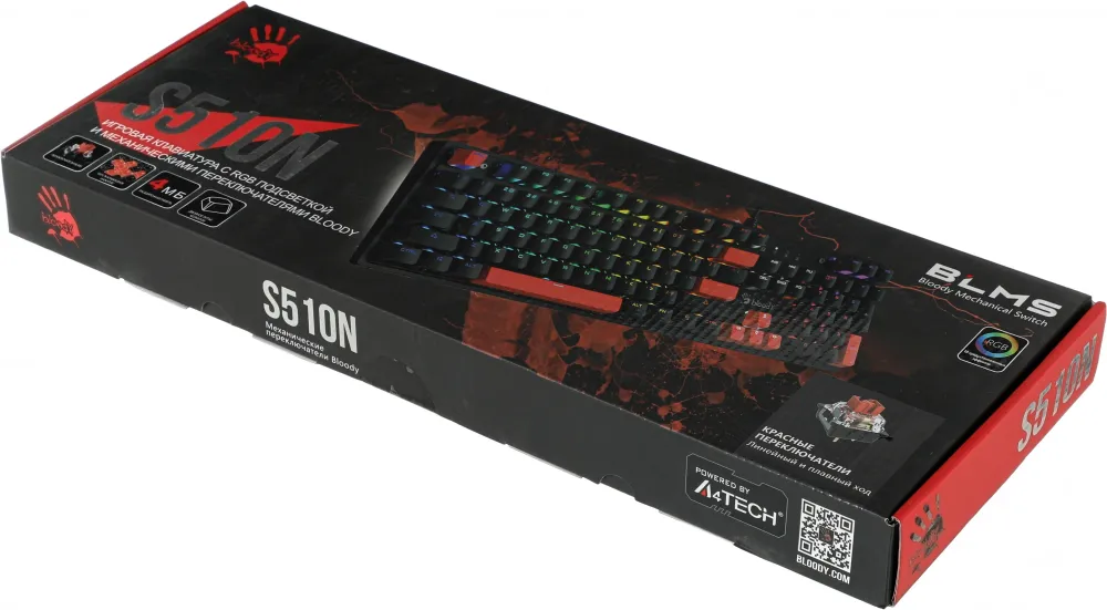 Клавиатура A4Tech Bloody S510N механическая черный USB for gamer LED (S510N (FIRE BLACK))