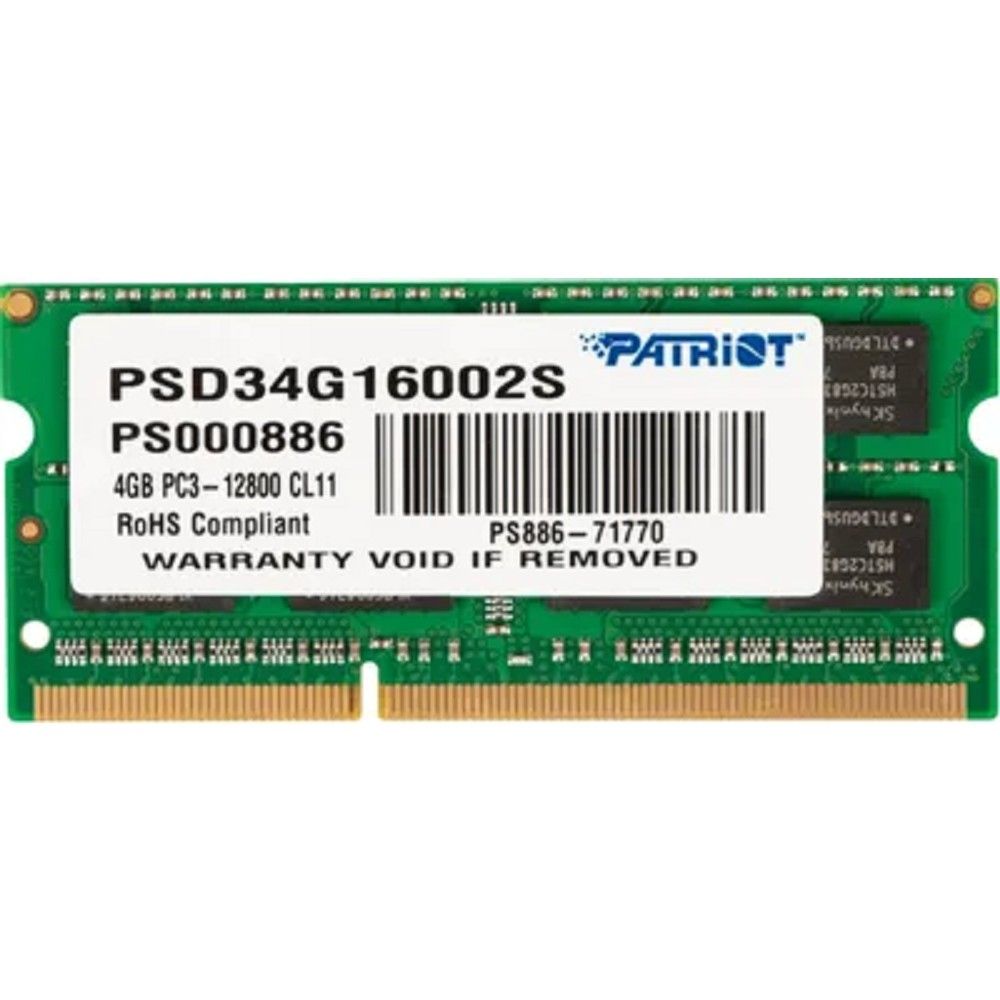 Память DDR3 4Gb 1600MHz Patriot PSD34G16002S RTL PC3-12800 CL11 SO-DIMM 204-pin 1.5В dual rank Ret