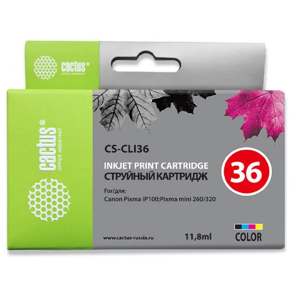 Картридж струйный Cactus CS-CLI36 CLI-36 многоцветный (11.8мл) для Canon Pixma iP 100/ MiNi 260 с чипом