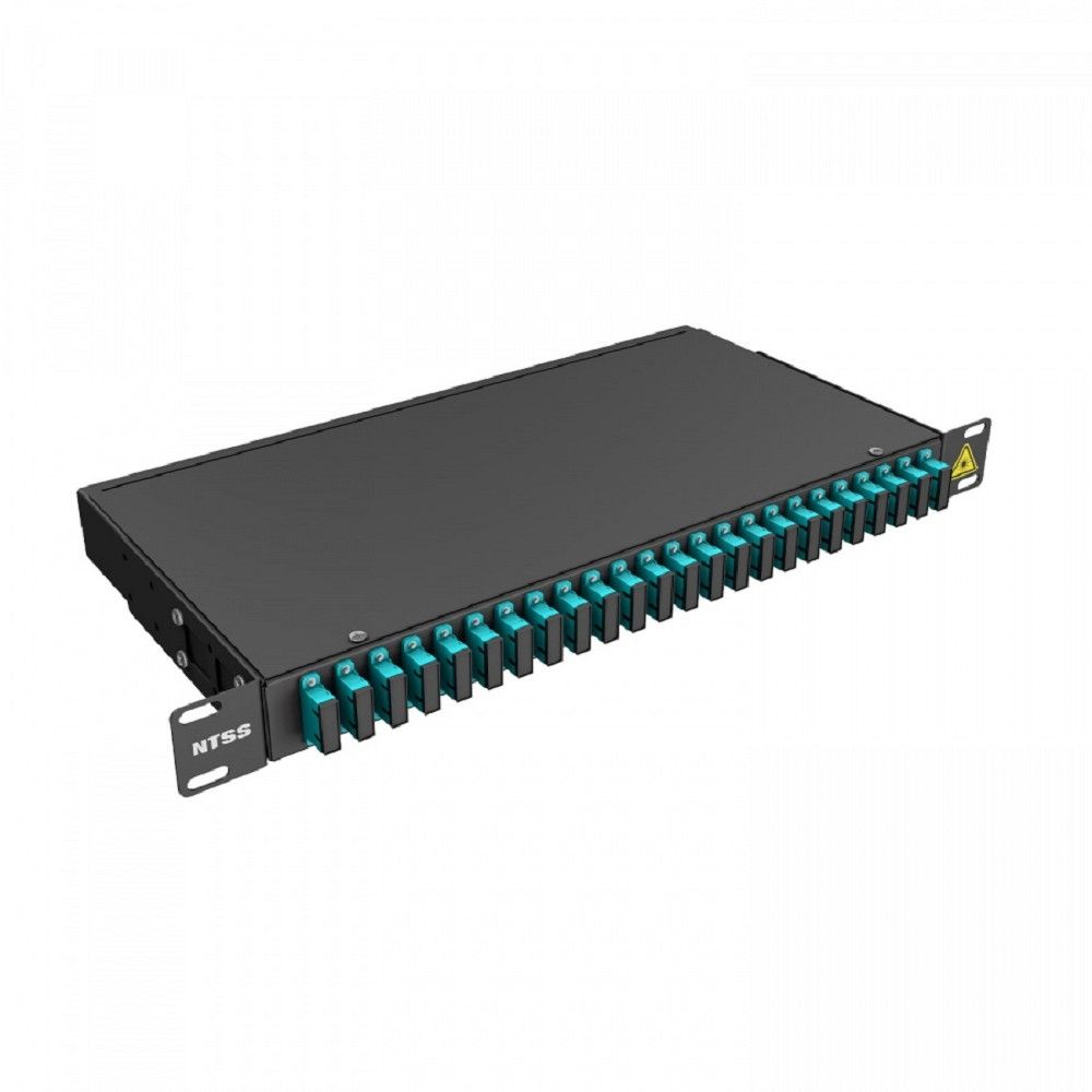 NTSS Кросс 19" NTSS PREMIUM, предсобранный 1U, 24 порта SC/UPC duplex, 50/125 мкм ОМ3, (сплошная панель, розетки, сплайс, КДЗС, пигтейлы), черный, RAL9005 NTSS-RFOB-PM-1U-24-2SC/U-503-SP1.5G0A-BL