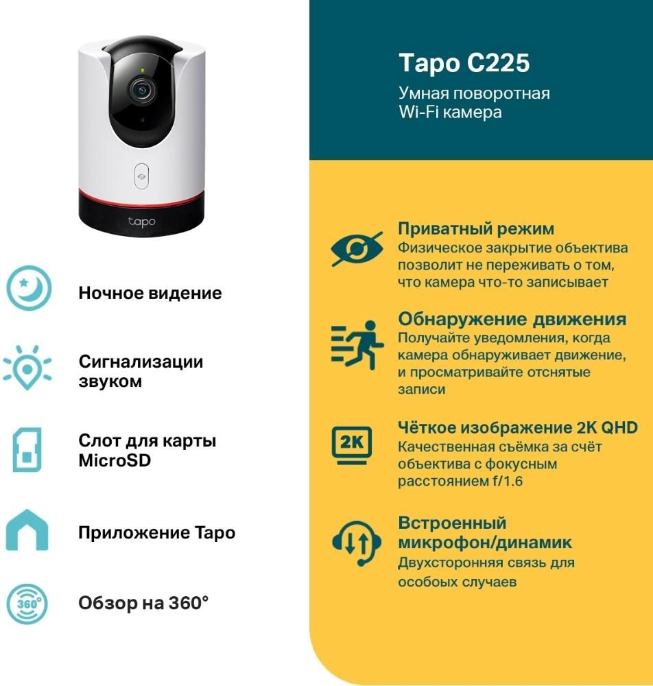 Камера видеонаблюдения IP TP-Link Tapo C225 5-5мм цв. корп.:белый