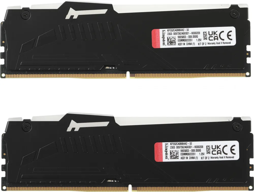 Модуль памяти Kingston 32GB DDR5 5200 DIMM FURY Beast RGB Gaming Memory KF552C40BBAK2-32 Non-ECC, CL40, 1.25V, 1RX8 (Kit of 2), RTL (328561)