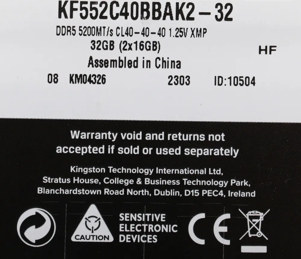Модуль памяти Kingston 32GB DDR5 5200 DIMM FURY Beast RGB Gaming Memory KF552C40BBAK2-32 Non-ECC, CL40, 1.25V, 1RX8 (Kit of 2), RTL (328561)