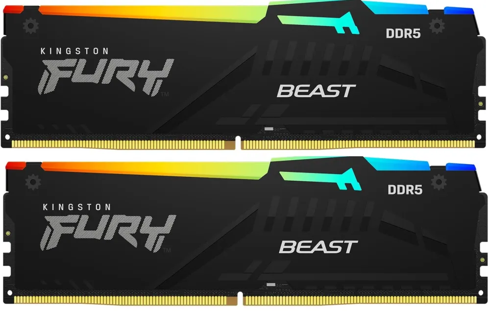 Модуль памяти Kingston 32GB DDR5 5200 DIMM FURY Beast RGB Gaming Memory KF552C40BBAK2-32 Non-ECC, CL40, 1.25V, 1RX8 (Kit of 2), RTL (328561)