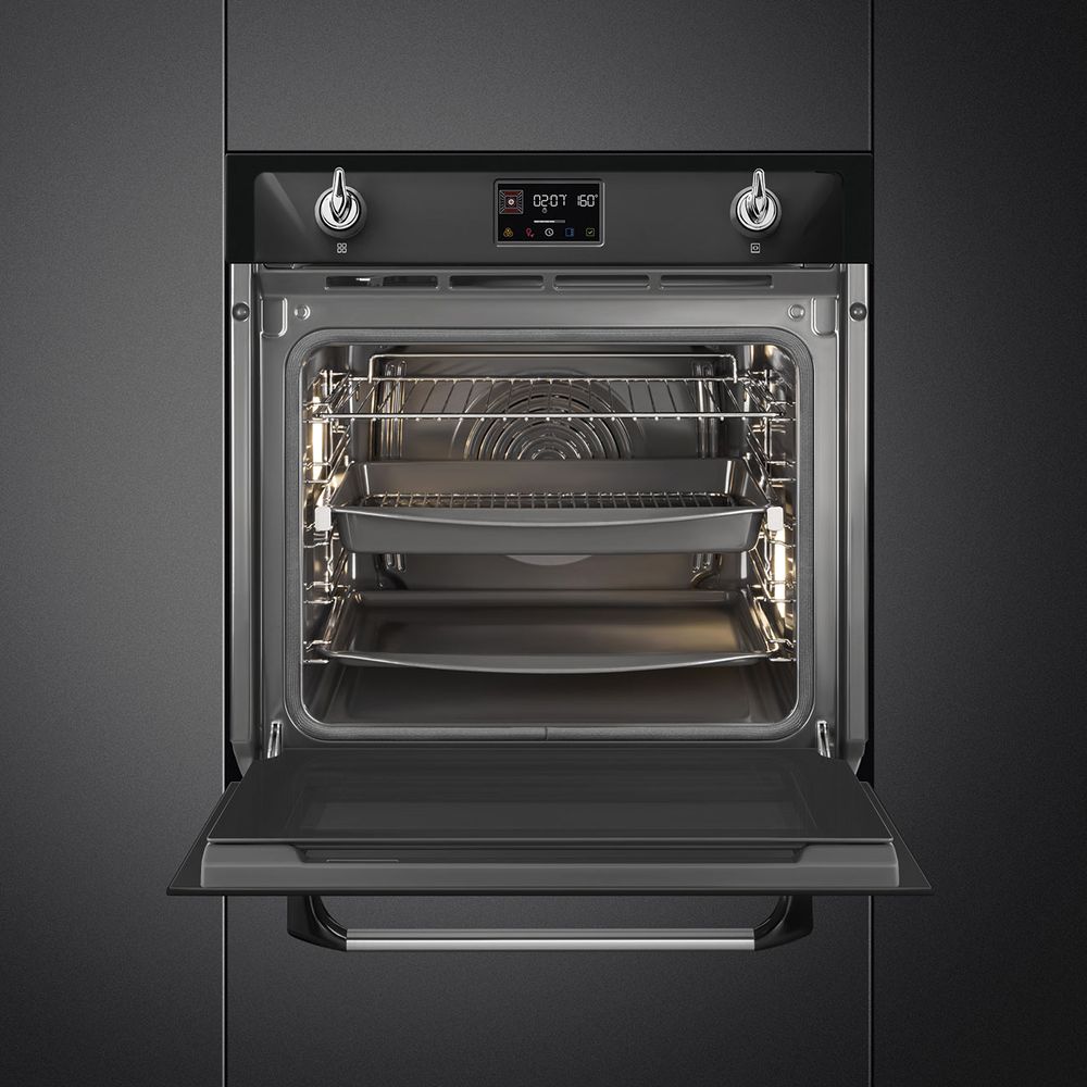 Встраиваемый духовой шкаф SMEG/ Многофункциональный духовой шкаф с пароувлажнением и пиролизом, 60 см, 12 функций, цвет чёрный, Victoria