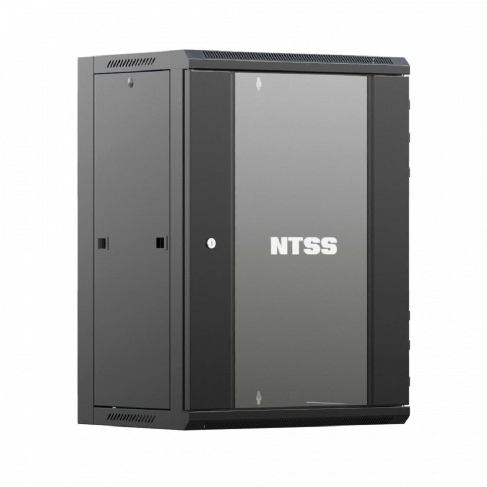 NTSS Шкаф настенный телекоммуникационный NTSS W 15U 600х450х770мм, 2 профиля 19, дверь стеклянная, боковые стенки съемные, задняя стенка, разобранный, черный RAL 9005 NTSS-W15U6045GS-BL