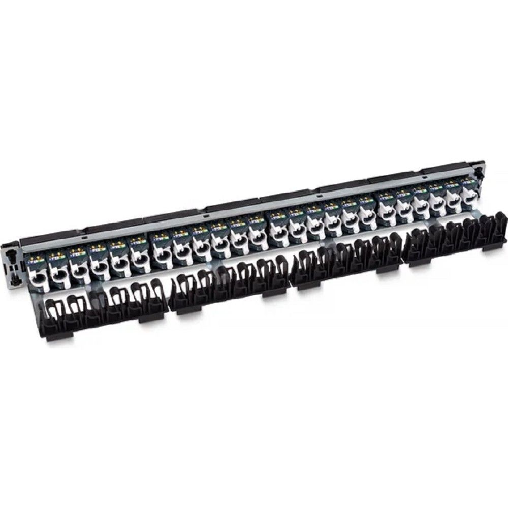 Cabeus PL-24-KJ-RJ45-Cat.6a-180T Патч-панель 19" (1U), 24 порта RJ-45, категория 6a, с задним кабельным организатором, безинструментный монтаж