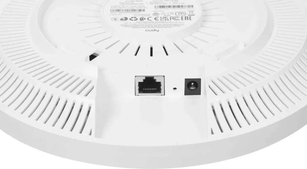 Точка доступа Wi-Fi CUDY AX3000 Wi-Fi 6 2 5G Access Point AX3000 Dual Band Ceiling Mount Wi-Fi 6 Access Point, Chipset MT7981, 802.11ax/ac/a/b/g/n, 2402Mbps at 5GHz + 574Mbps at 2.4GHz, 1 x 2.5G RJ45 Port, MU-MIMO, Support 12V DC or  802.3at PoE or Passiv