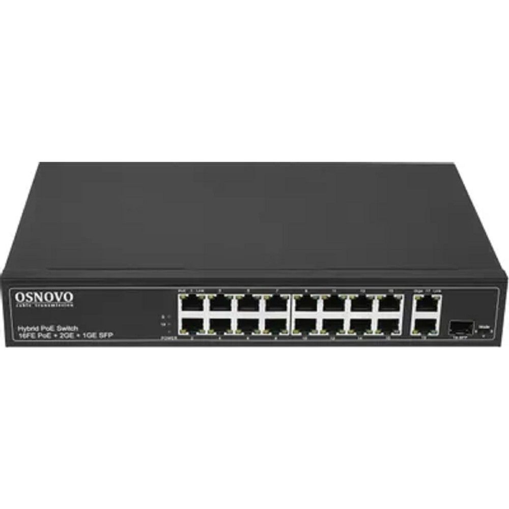 SW-61621(300W) PoE коммутатор Fast Ethernet на 16 x RJ45 PoE + 2 x RJ45 GE + 1 SFP GE порта.