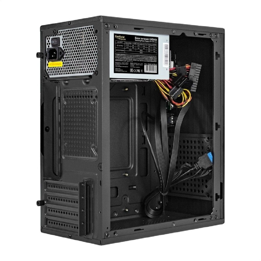 Exegate EX299221RUS Корпус Minitower ExeGate BAA-303MU-UNS400 (mATX, БП UNS400 с вент. 12см, 2*USB+1*USB3.0, HD Audio, черный)