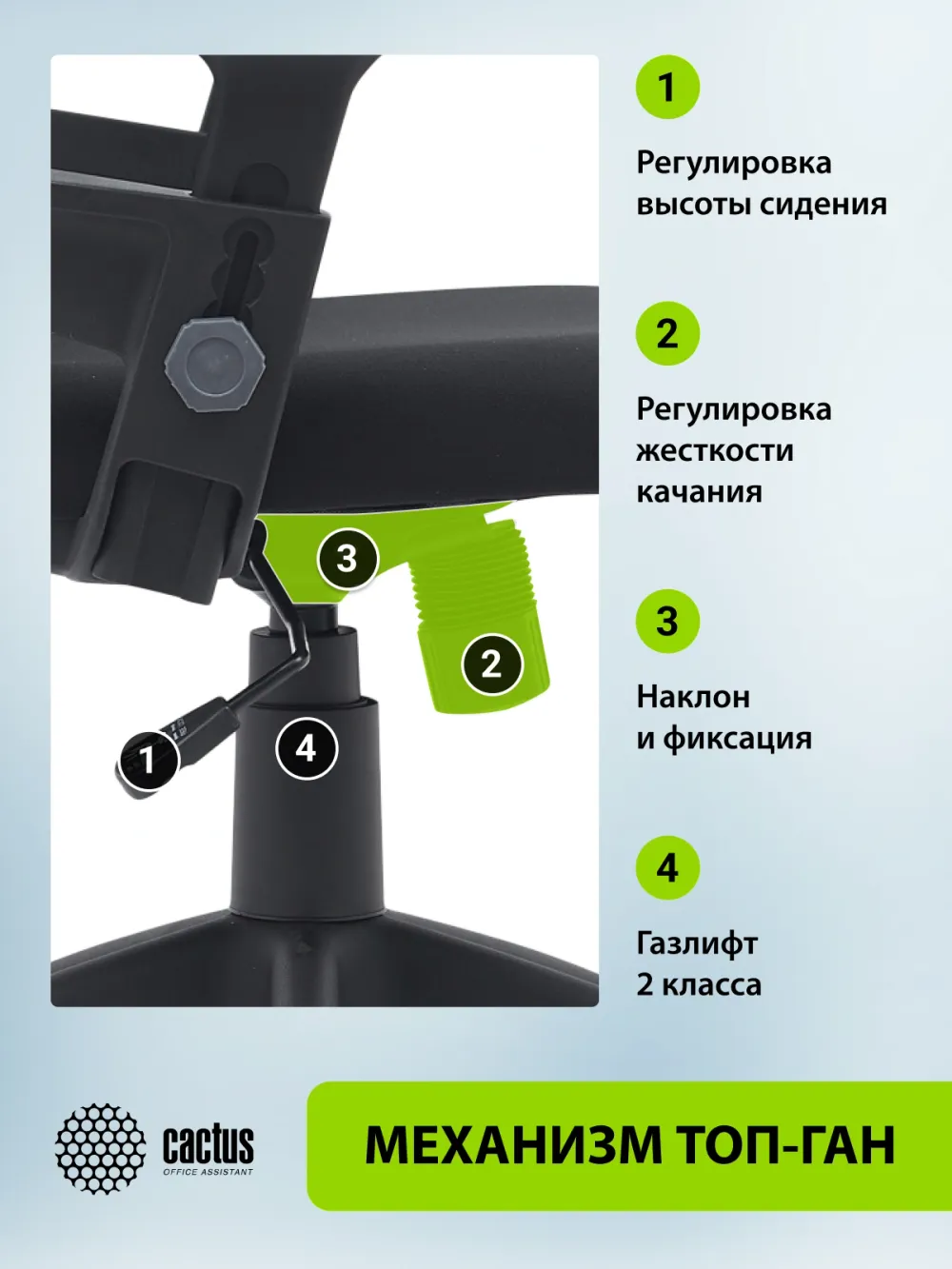 Кресло Cactus CS-MC313-BK черный сетка/ткань низк.спин. крестов. пластик пластик черный